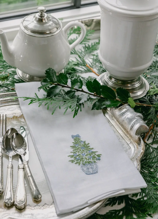 Refined Christmas Tree & Bow Linen Towel
