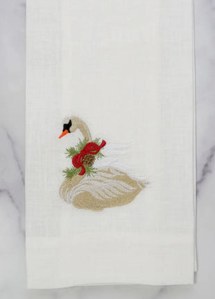 Christmas Swan Linen Towel