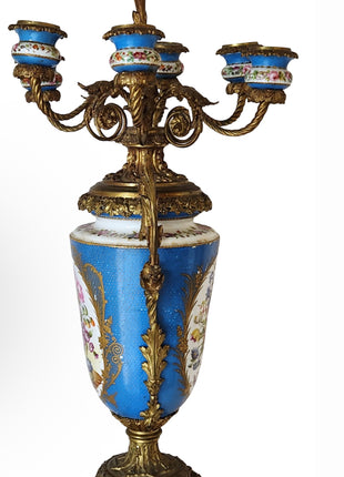 Sevres Style Birds & Flowers Candelabra Urn