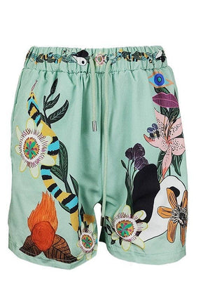 Relaxed Fit Printed Short Sleeve Shirt And Shorts Set: GREEN / M