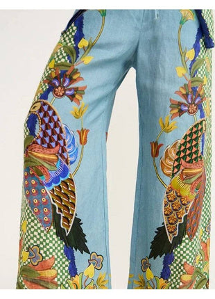 Fashionable Printed Long Sleeve Top And Long Pants Set: BLUE / M
