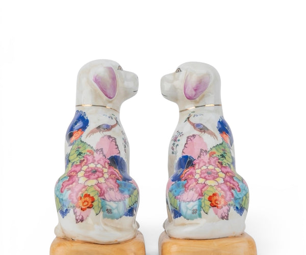 tobacco leaf staffordshire dogs SMALL DOG PAIR 16.5L x 4W x 7H per pair Staffordshire Porcelain Tobacco Leaf Salt