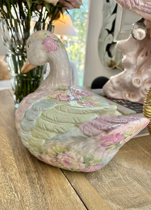Vintage Pastel Floral Porcelain Duck