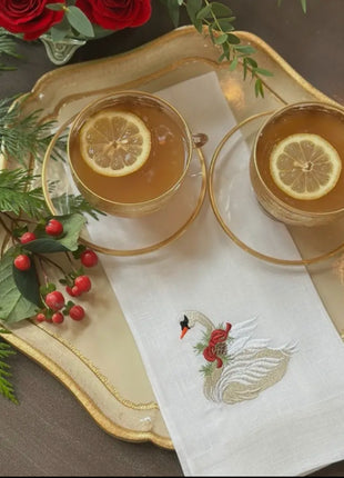 Christmas Swan Linen Towel