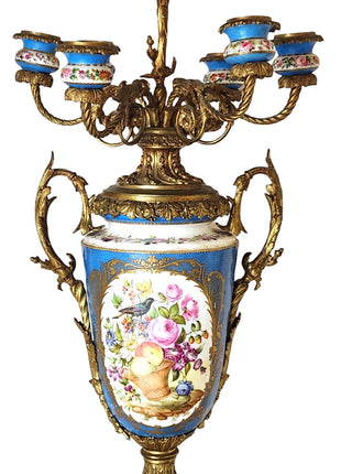 Sevres Style Birds & Flowers Candelabra Urn