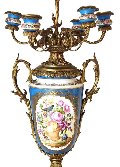 Sevres Style Birds & Flowers Candelabra Urn