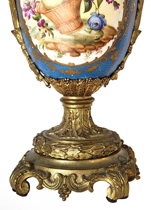 Sevres Style Birds & Flowers Candelabra Urn