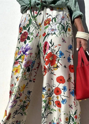 Leisure Floral Print Long Pants Shirt Set: PRINTING / M