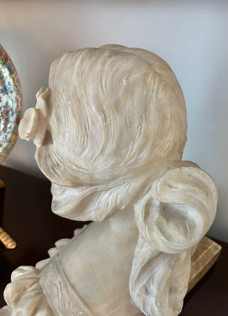 Art Noveau Alabaster Bust: Girl with Flowers in Her Hair
