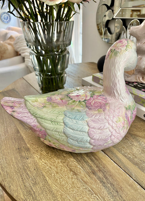 Vintage Pastel Floral Porcelain Duck