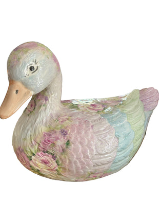 Vintage Pastel Floral Porcelain Duck