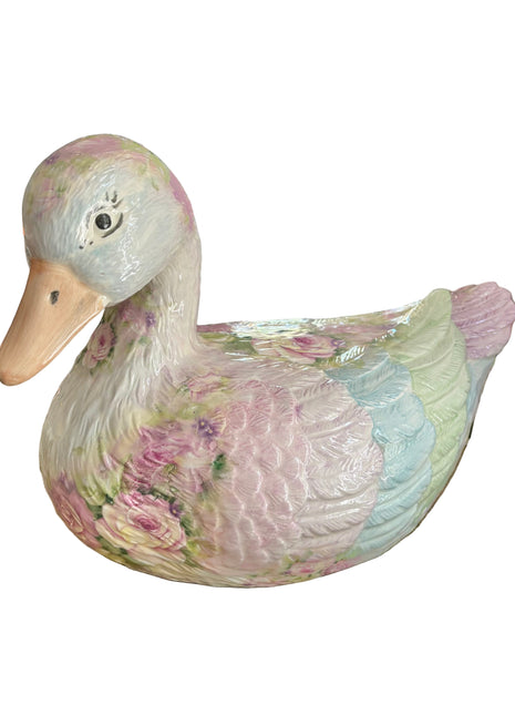 Vintage Pastel Floral Porcelain Duck