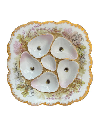 Antique Floral & Gilt Oyster Plate