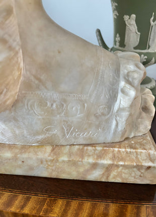 Art Noveau Alabaster Bust: Girl with Flowers in Her Hair