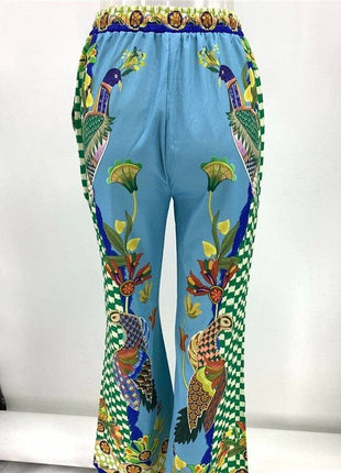 Fashionable Printed Long Sleeve Top And Long Pants Set: BLUE / M