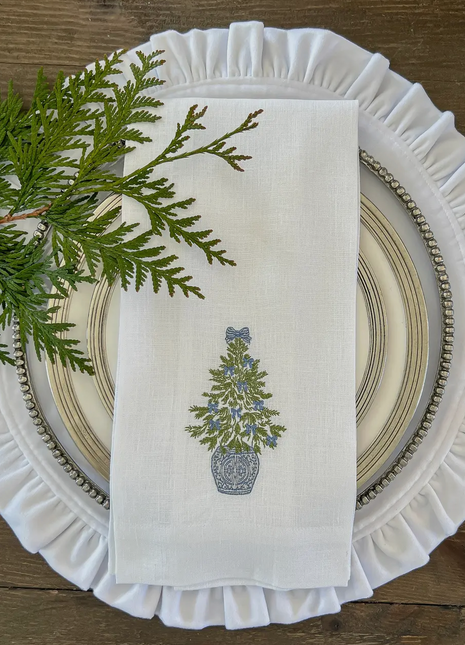 Refined Christmas Tree & Bow Linen Towel