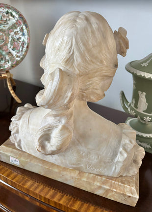 Art Noveau Alabaster Bust: Girl with Flowers in Her Hair