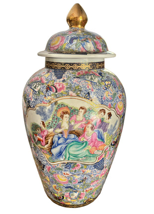 Chinoiserie Ginger Jar Featuring European Scene