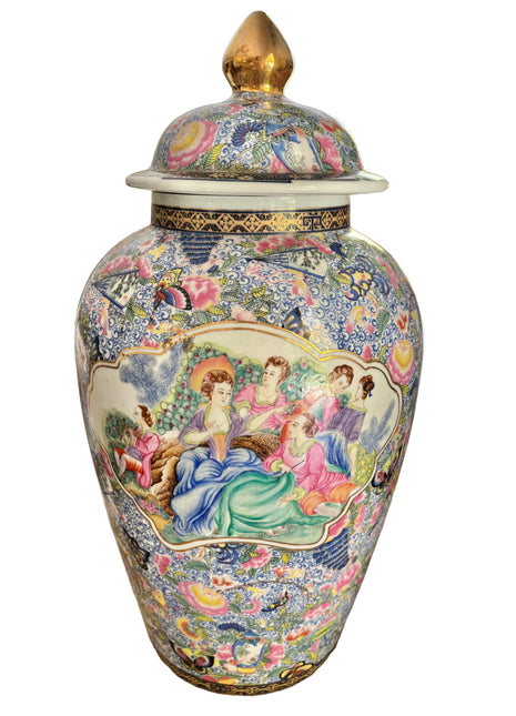 Chinoiserie Ginger Jar Featuring European Scene