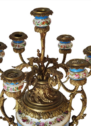 Sevres Style Birds & Flowers Candelabra Urn