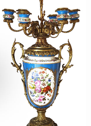 Sevres Style Birds & Flowers Candelabra Urn