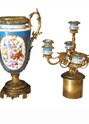 Sevres Style Birds & Flowers Candelabra Urn