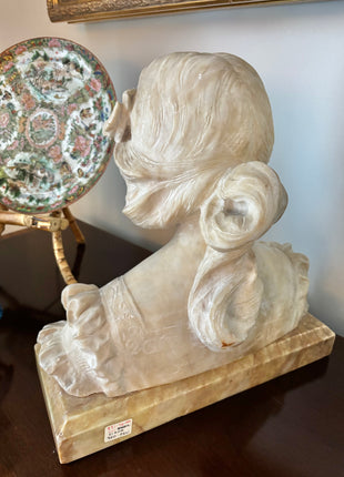 Art Noveau Alabaster Bust: Girl with Flowers in Her Hair