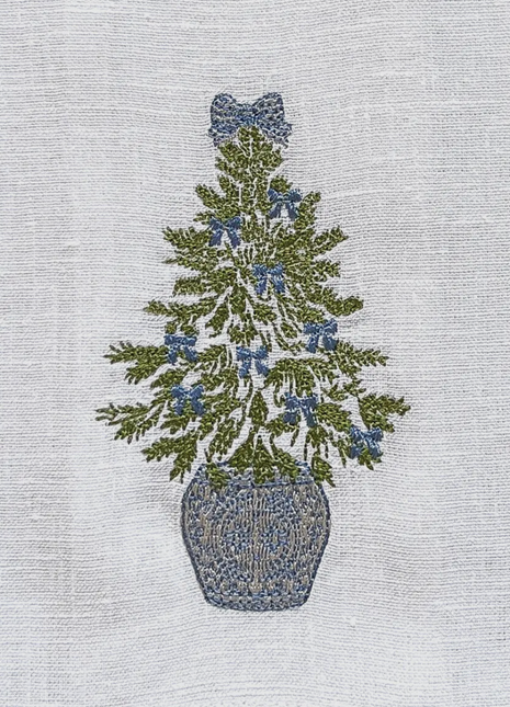 Refined Christmas Tree & Bow Linen Towel