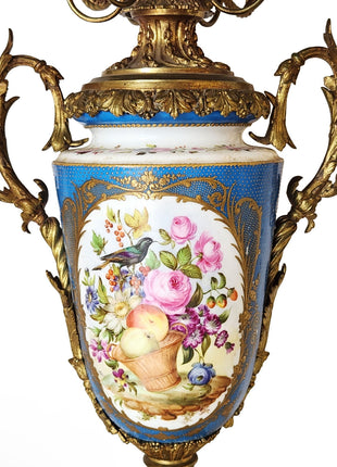 Sevres Style Birds & Flowers Candelabra Urn