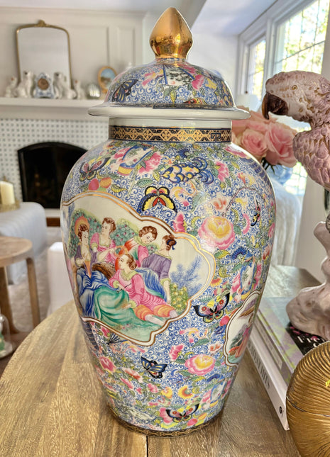 Chinoiserie Ginger Jar Featuring European Scene