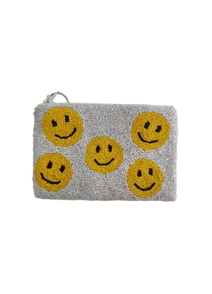 Smileys Beaded Coin Purse-White