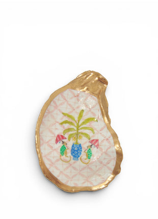 Designer Oyster Shell Jewelry Bowl in Banana Tree & Monkeys