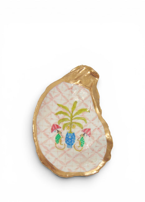 Designer Oyster Shell Jewelry Bowl in Banana Tree & Monkeys