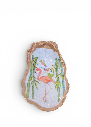Designer Oyster Shell Jewelry Bowl in Flamingo Party