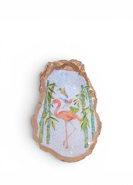 Designer Oyster Shell Jewelry Bowl in Flamingo Party