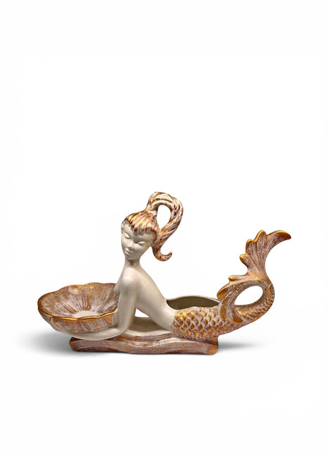 Vintage Haegar Gilded Mermaid Centerpiece Planter