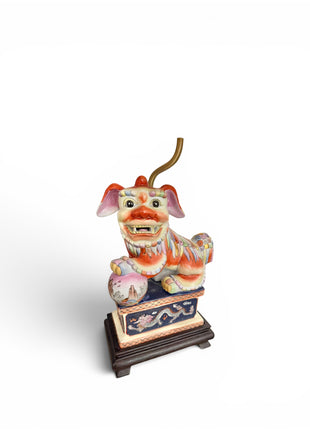 Gilded Pastel Foo Dog Lamp