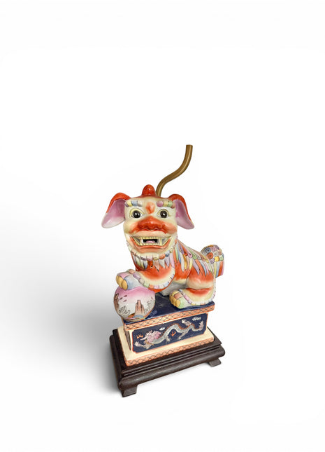 Gilded Pastel Foo Dog Lamp