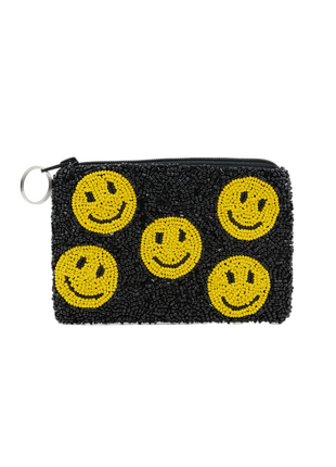 Smileys Beaded Coin Purse-Noir