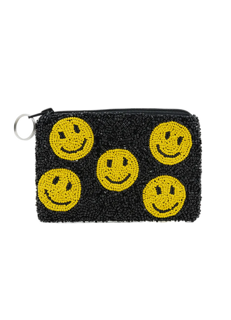 Smileys Beaded Coin Purse-Noir