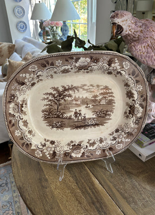 Antique Brown Transferware Platter