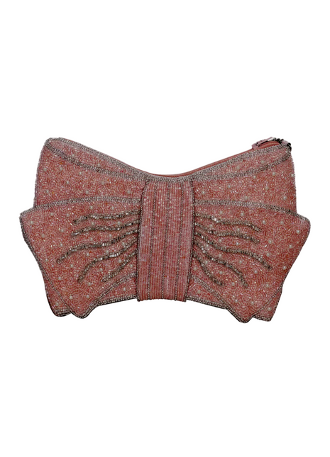 Pink Bow Beaded Clutch Purse