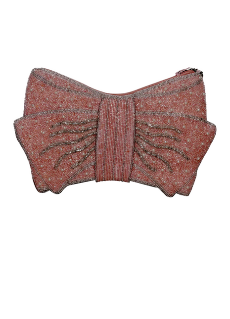 Pink Bow Beaded Clutch Purse