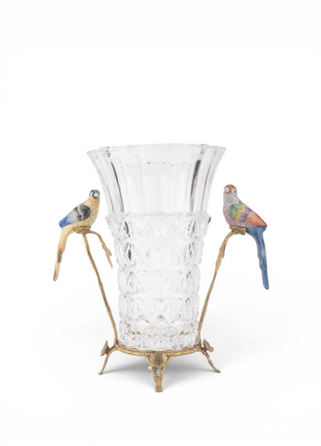 Crystal Tropical Bird Ormolu Vase