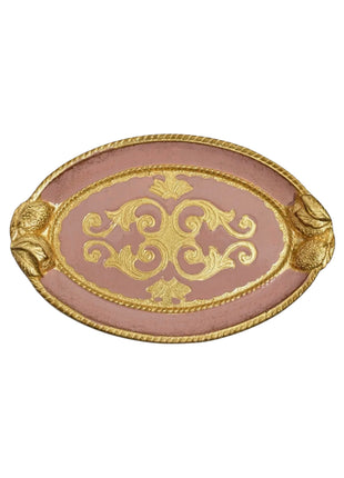 Florentine Carved Wood Small Oval Lemon Design Tray: Pink