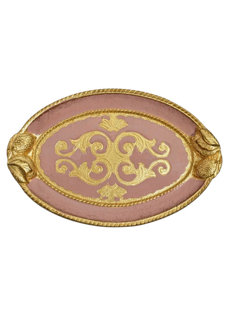 Florentine Carved Wood Small Oval Lemon Design Tray: Pink