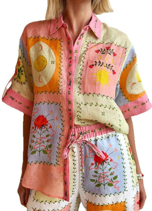 Long Sleeve Linen Shirt Cardigan Set Casual Fashion: Color / M