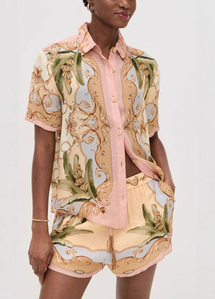 Casual Linen Shirt Shorts Set For Women: Color / M