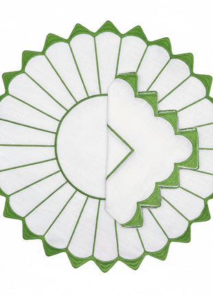 Charlotte Green Embroidered Scalloped Placemat (Set of 4)