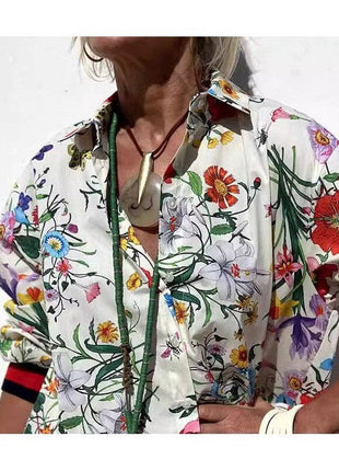 Leisure Floral Print Long Pants Shirt Set: PRINTING / M